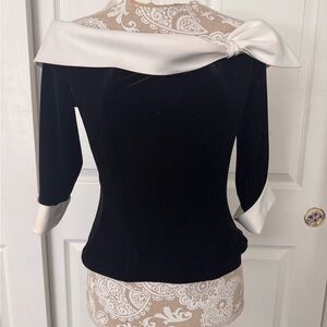 Alex Evenings Black and White Corset Bow Top